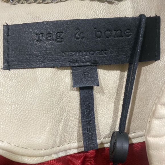 Rag and Bone Women’s Lyon Lamb Leather Jacket in Ivory, Size 6 - Picture 5 of 7